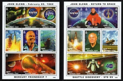 MONGOLIA, SCOTT # 2355-2356, JUEGO DE HOJAS MNH - JOHN GLENN REGRESO AL ESPACIO 1998 Foto 1 de 3