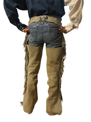 Gorras de cuero de gamuza gris vintage Talon para adultos con flecos modelo 5’5 125 libras Foto 1 de 4