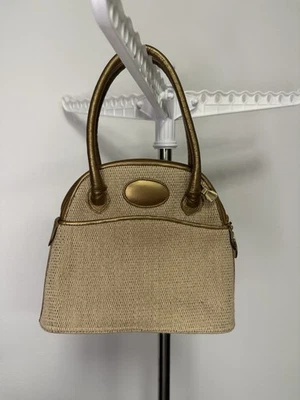 Vintage Stuart Weitzman Gold Woven Top Handle Bag Satchel Purse Made in Spain  - Image 1 of 4