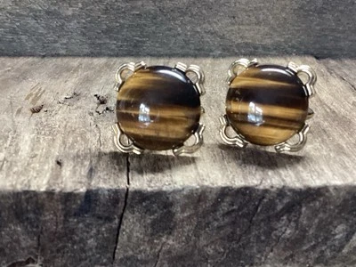 Vintage Swank Karat Mark Tigers Eye Cufflinks - Image 1 of 4