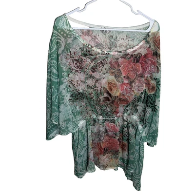 Blusa American Rag Cie Para Mujer 3X Colorida Cuello Redondo Floral Manga Corta Foto 1 de 4