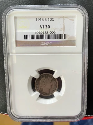 Better Date 1913-S Barber Dime NGC VF 30 Low Mintage - Image 1 of 4