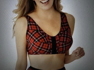 Comfort Choice women's Cotton Front Close Wireless Bra - 44B - Classic Red Plaid - Picture 1 of 2