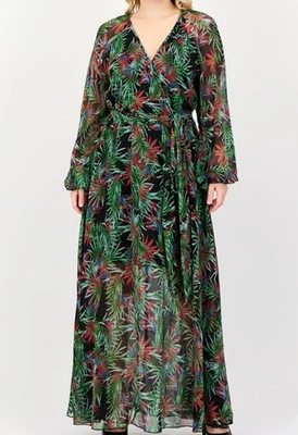 Maxi Vestido Bandolino Para Mujer MEDIANO Manga Larga Semi Transparente Oscuro Floral Romántico Foto 1 de 4