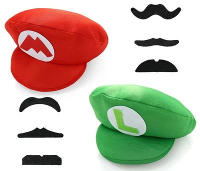 NEA.VIC0 Super Mario Bros Luigi Foam Hat Cap Moustaches Fancy Dress Costume Party Props