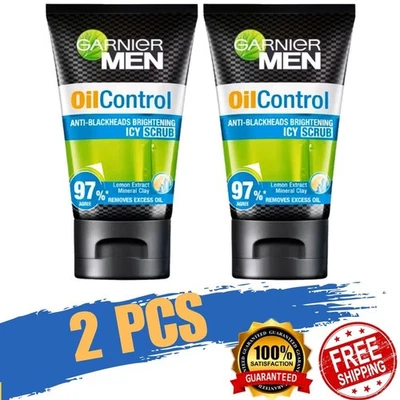 2 PCS Garnier Men Oil Control Anti Blackheads Brightening Icy Scrub 100ML - Image 1 of 4
