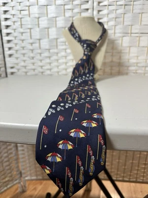Windsor mens wide neck tie sports play Emblem Golf 100% Italian silk imported - Image 1 of 4