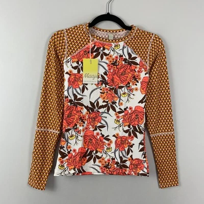 Maaji Swim Top Womens Medium Rashguard Multicolor Floral Stretch Crew Neck - Image 1 of 4