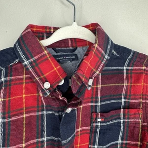 Tommy Hilfiger Langarmhemd 5 rot blau kariert Button Down Tasche Urlaub - Bild 1 von 9