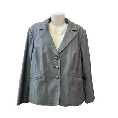 Caslon Women's Grey Button Front Career Professional Blazer Pockets Lined SZ 20W - Image 1 of 4