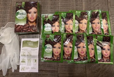 10 Bolsitas de Aplicación Vatika Marrón Oscuro Henna Tinte de Cabello Color Guantes Nuevos en Caja Foto 1 de 4