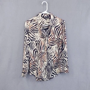 Liverpool Los Angeles Top Animal Print Ivory Button Front Long Sleeve XS - Picture 1 of 8