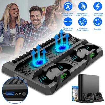 PS4 Standfuß mit Lüfter PS4 Controller Ladestation Kühler für Playstation 4 Pro - Bild 1 von 4