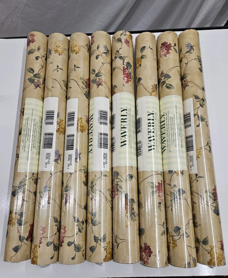 New Vtg Waverly Wallpaper Garden Days Trail Beige Floral Print 8 Double Rolls - Image 1 of 4