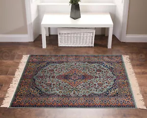 BUKAN ART SILK GREEN PERSIAN THIN TRADITIONAL FLOOR RUG 137x200cm **NEW** - Picture 1 of 3