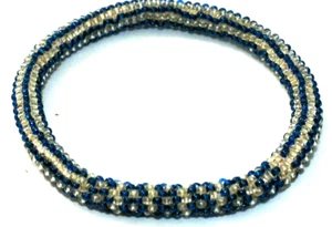 Micro Beaded Blue and White Bangle Bracelet - Picture 1 of 3