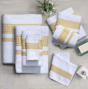 Elegant Greek Key White Bath Towels 4 Piece 100% EGYPTIAN COTTON Set Face Hand - Picture 1 of 1