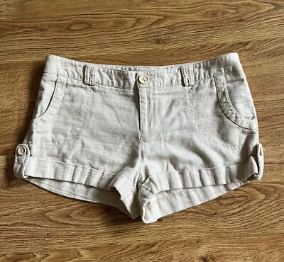 Pantalones Cortos Chinos Forever 21 Vintage Y2K Beige Claro Mezcla de Lino Tiro Medio Puños Talla S Foto 1 de 3