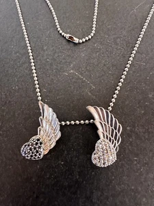 King Baby 2 Wings Ball Necklace Black Spinel & CZ Sterling Silver 32” Queen - Picture 1 of 5