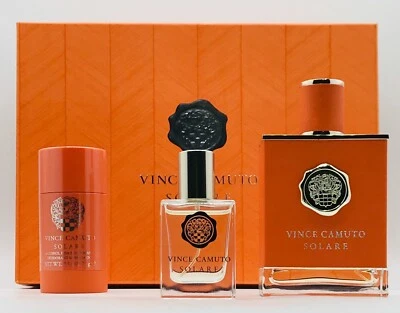 Vince Camuto Solare Men 3pc Set Cologne Spray 3.4 oz Mini Spray Deodorant New - Image 1 of 4