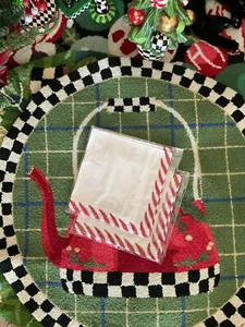 MacKenzie-Childs Pfefferminzweiß Stoffserviette 1 Set von 2 Neu in Verpackung - Bild 1 von 7