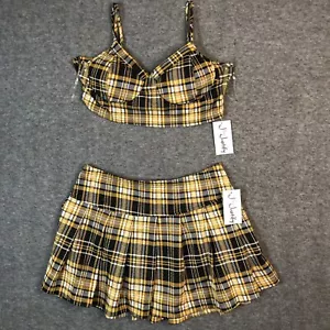J FOR JUSTIFY 2-Pc Cropped Halter / Mini Skirt Set BLK-Yellow CLUELESS COSPLAY - Picture 1 of 13