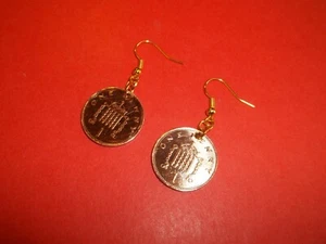 PENNY COIN DROP EARRINGS - BRONZE & GOLD - CROWN & PORTCULLIS - 1971 to 2008 - Picture 1 of 4