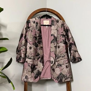Anthropologie Hutch XS Pink Metallic Floral Textured Blazer - Picture 1 of 11