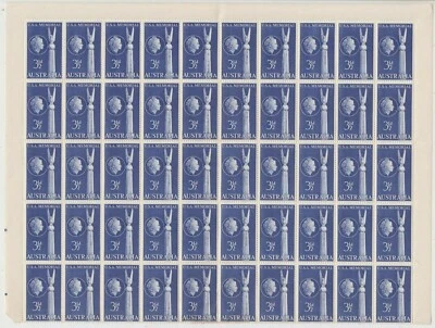 Stamps 1955 Australia 3&1/2d USA friendship monument half pane block of 50, MUH - Image 1 of 2