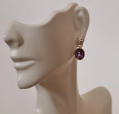 ¡Pendientes colgantes Lorenzo amatista de plata de ley 925 y oro amarillo de 18k! Excelente! Foto 1 de 4