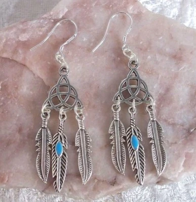 Celtic Triquetra Trinity Knot 925 Silver Hook Earrings.Handcrafted in Gift Bag Foto 1 de 4