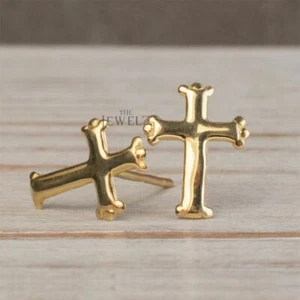 14K massiv Gold Kruzifix Kreuz Jesus Stück Ohrstecker religiöser Schmuck - Bild 1 von 5
