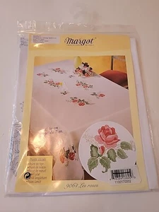 Vintage Margot Les Roses #9064 Needlepoint Oblong Tablecloth 16"x35.5" New - Picture 1 of 6