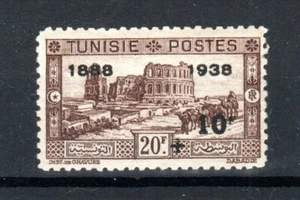 France - Tunisia 1938 20f + 10f 50th Anniv of Tunisian Postal Service surch MLH - Picture 1 of 1