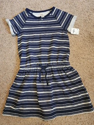 Size-10 Oshkosh Navy French Terry Striped Dress - Image 1 of 4