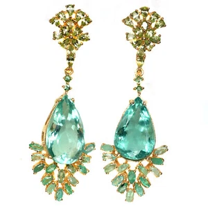 Sin Calentar Gema Verde Fluorita, Esmeralda, Peridoto Pendientes 925 Plata - Imagen 1 de 5
