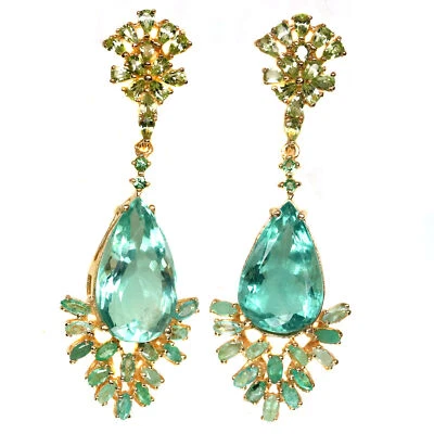 Unheated Gemstone Green Fluorite, Emerald, Peridot Earrings 925 Silver - Image 1 of 4