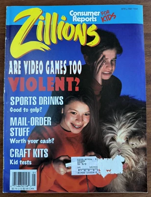 Vintage April/May 1994 Zillions Magazine Video Games Drinks Kids Consumer Report Foto 1 de 4