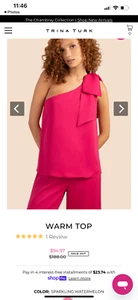 NWT Trina Turk One Shoulder Bow Vibrant Pink Top Silk/Satin Feel XXL 2X - Picture 1 of 6