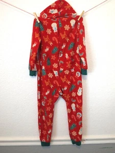 Kids Cat & Jack Red Christmas Cookies Hooded 1pc Zip Up Fleece Pj Pajamas XS 4/5 - Picture 1 of 4
