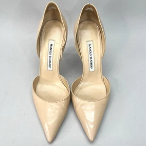 Manolo Blahnik Womens 37.5/ 7.5 Tayler D'Orsay Pumps Leather Heels Pointed Toe - Picture 1 of 12