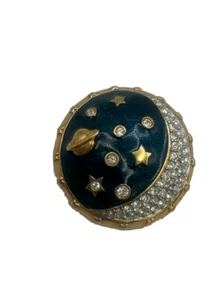 Vintage Swarovski Celestial Blue Enamel Brooch Pin Stars Moon Planet Rare - Picture 1 of 5