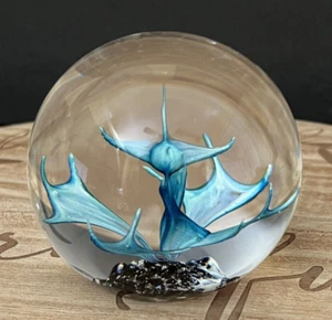 Selkirk Glass Scotland Art Glass Paperweight Etched 1989 Blue Black Numbered - Picture 1 of 13