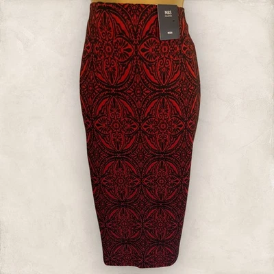 Marks & Spencer Womens Red Black Geometric Print Pencil Skirt UK 8 NWT - Image 1 of 4