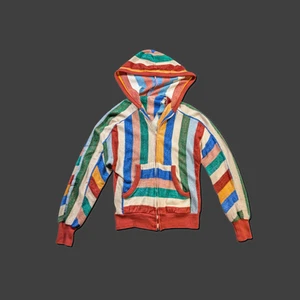 Vintage 60s Handmade Hoodie Size Small Striped Multi-Color - Picture 1 of 14