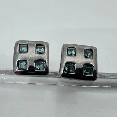 Signed Swarovski Cuff Links Blue Tanzanite Crystals Silver Tone Mid Century - Image 1 of 4