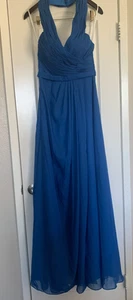 For Her For Him formelles Chiffon blau ärmellos hinten offen Neckholder Kleid Größe 6/5 - Bild 1 von 9