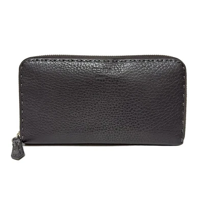 Auténtica billetera larga FENDI Selleria 8M0299 de cuero gris oscuro Foto 1 de 4