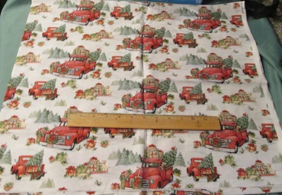1 yard x 44" Quilt Fabric Susan Winget Christmas TREE Delivery Puppy Red Truck - Image 1 of 4