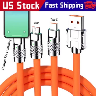 3in1 Fast Charging Cable Cell Phone Charger Cord For iPhone Type C Micro USB LOT - Image 1 of 4